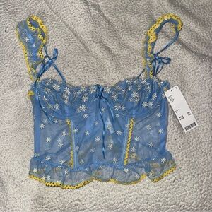 Urban Outfitters Blue and Yellow Floral bustier crop top